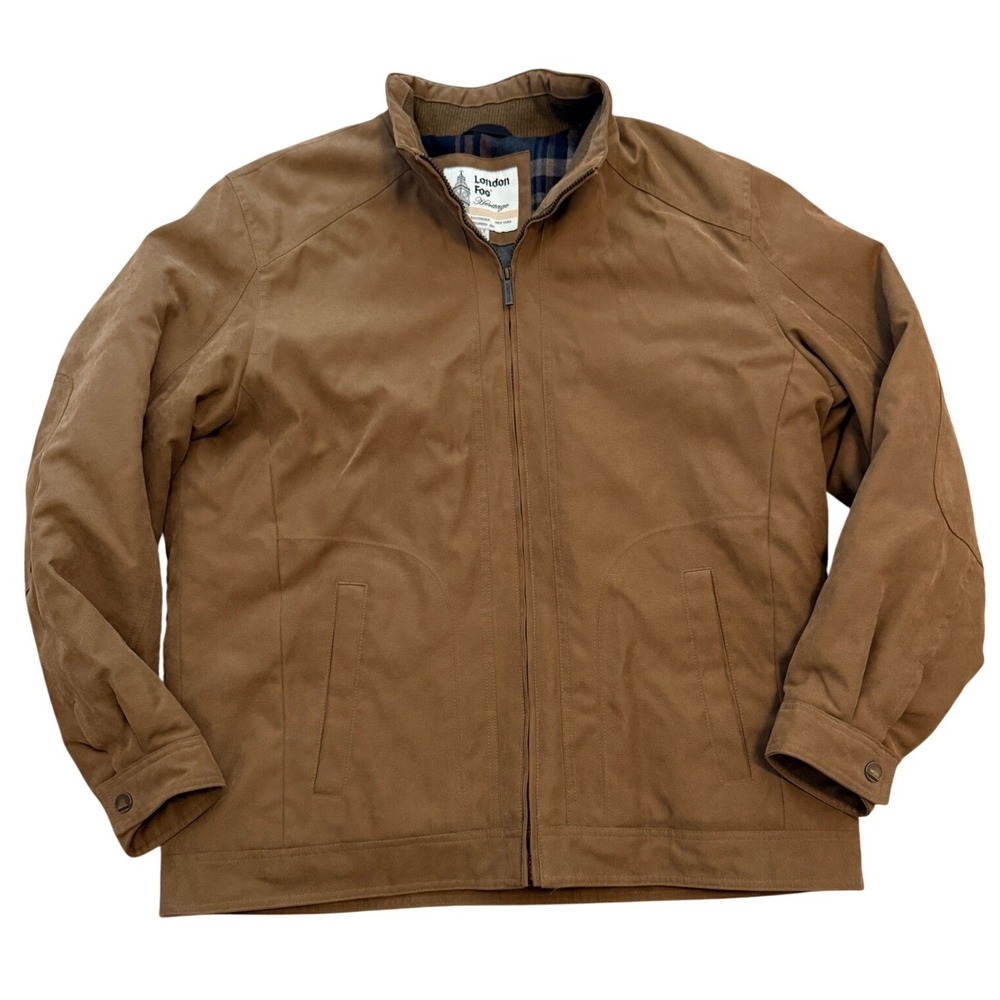London Fog Heritage Jacket Mens XLT Brown Plaid Lined Harrington Full Zip Coat